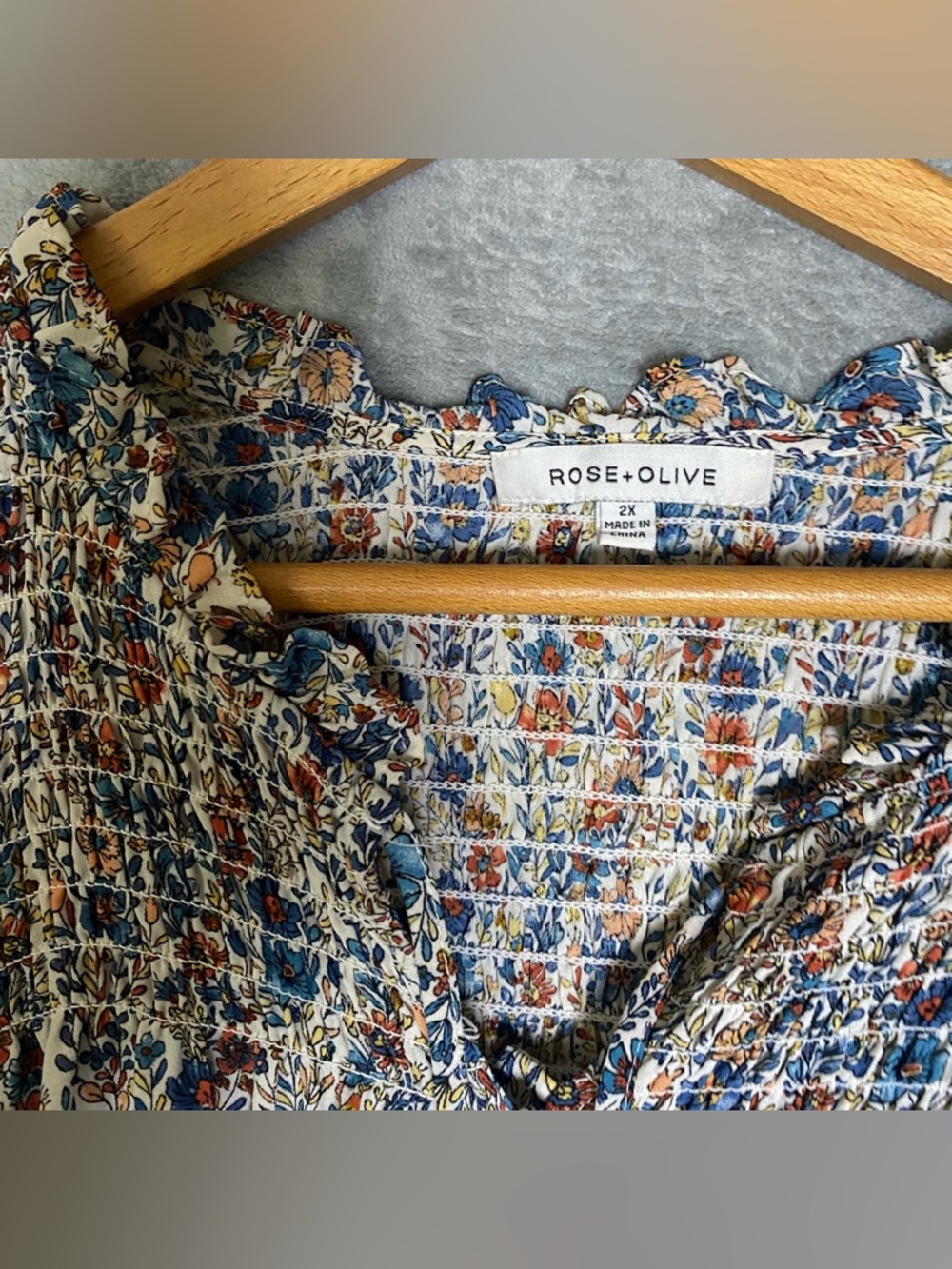 Rose + Olive Floral Sheer Boho Top 2X Multicolor Feminine Romantic work Blouse - Picture 4 of 8